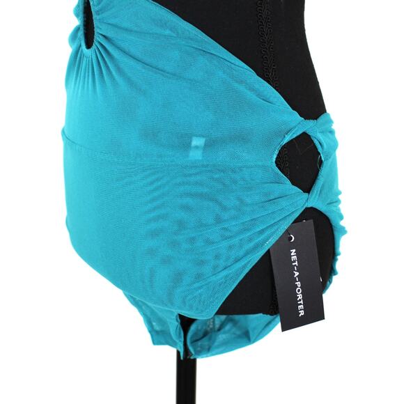 Supriya Lele Turquoise Mesh Halter Cut Out Bodysuit Medium NEW Blue Backless Top - Picture 5 of 8